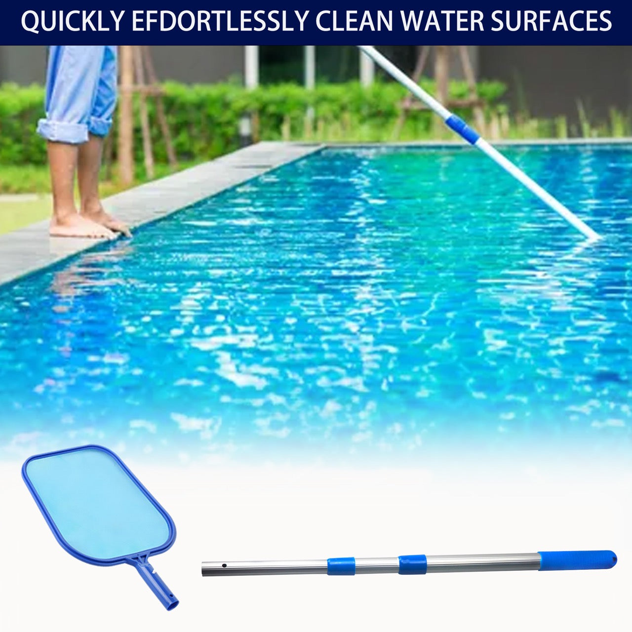 Hxeternal Swimming Pool Cleaner Supplies/Professional Heavy Duty Pool Leaf Rake Fine Mesh Frame Net/Swimming Pool Cleaning Leaf Skim Net