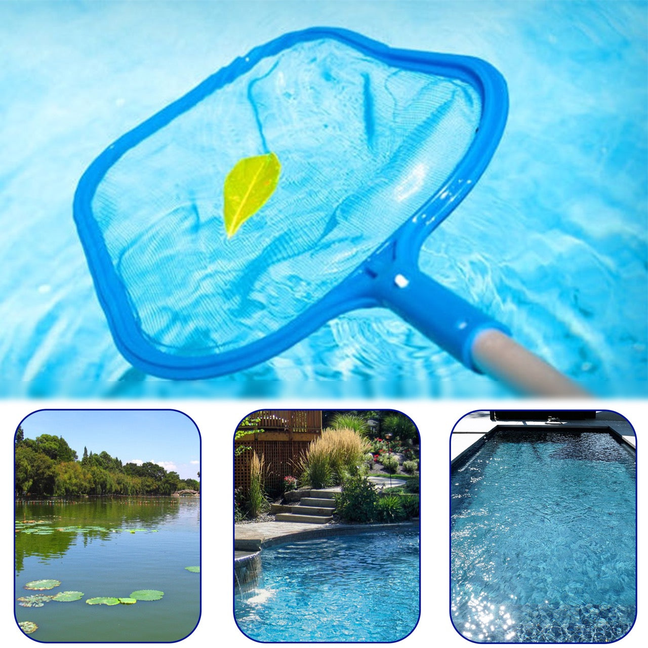 Hxeternal Swimming Pool Cleaner Supplies/Professional Heavy Duty Pool Leaf Rake Fine Mesh Frame Net/Swimming Pool Cleaning Leaf Skim Net