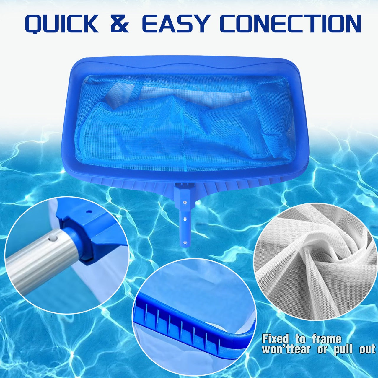 Hxeternal Pool Supply Professional Heavy Duty 20" Swimming Pool Leaf Rake with Deep 16" Net Bag - Fine Mesh Netting, Easy Scoop Edge - Fast Cleaning, Debris Pickup Removal, Fits Standard Swimming Pool